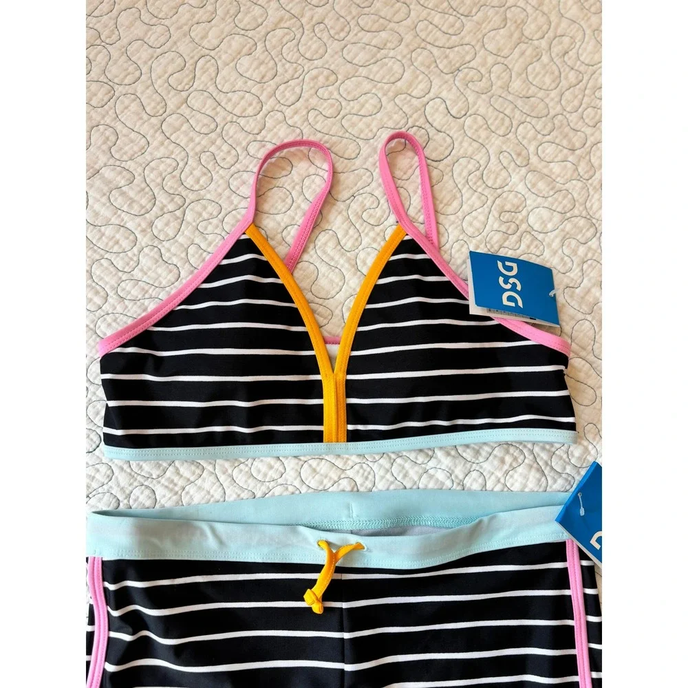 DSG Girls‎ Size XL Two Piece Swimsuit Black White Stripe